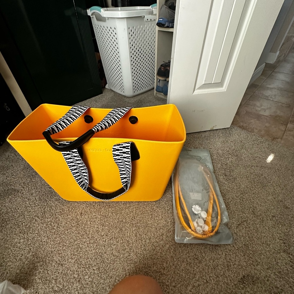 Yellow Tote Bag with Zebra Print Handles